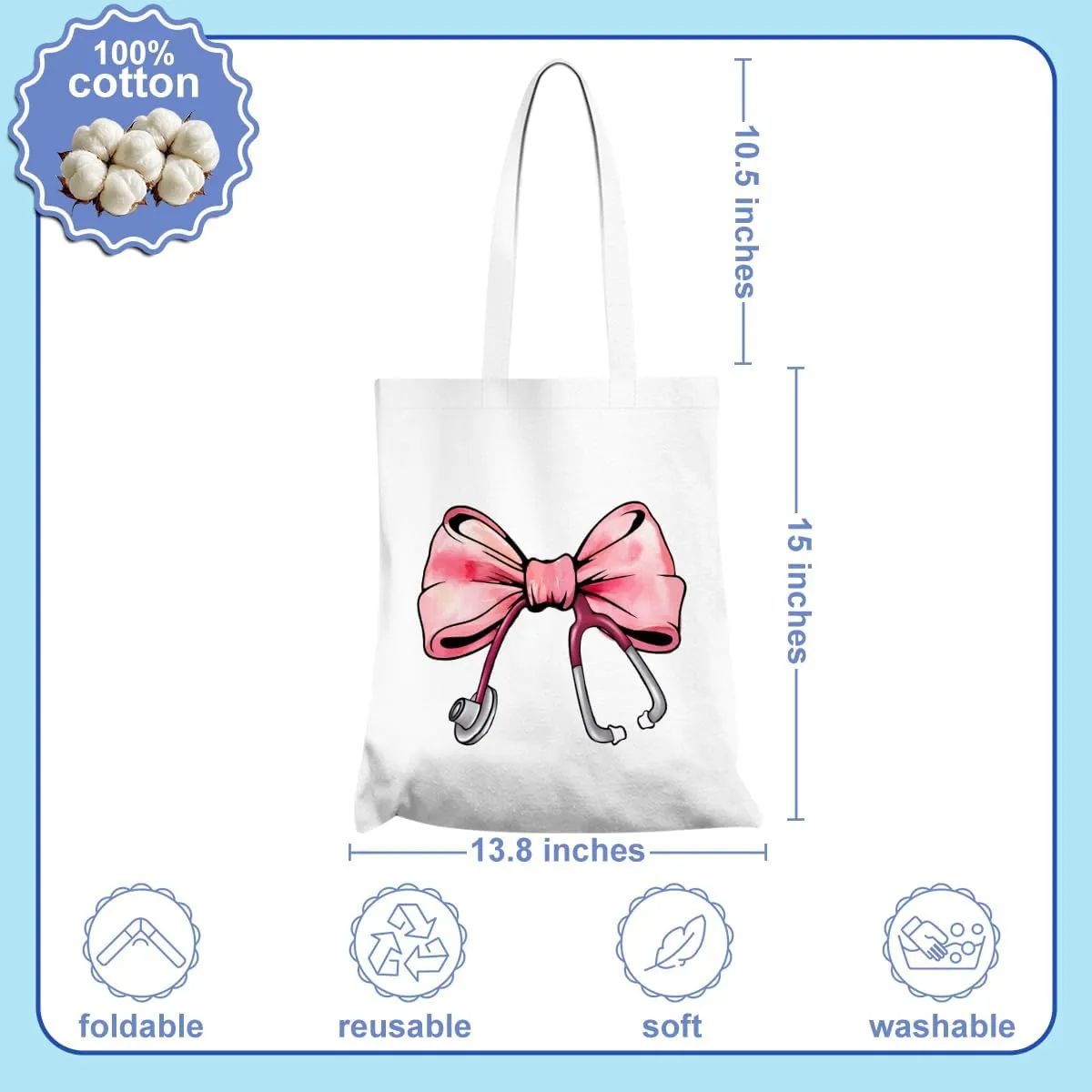 Nurse Gifts Bow Canvas Tote Bag, Nurse Accessories for Work, Graduation Gift for Women Nursing Reusable Grocery Bag