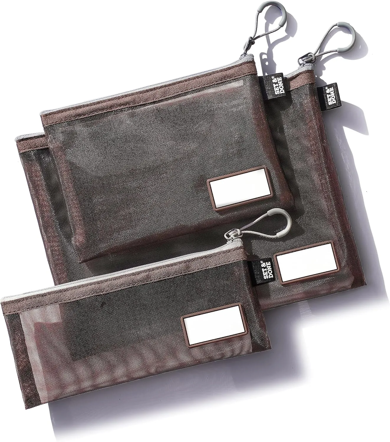 Nylon Zipper Pouch Set with Name Tabs - Mesh Bags for Makeup & Diaper Storage