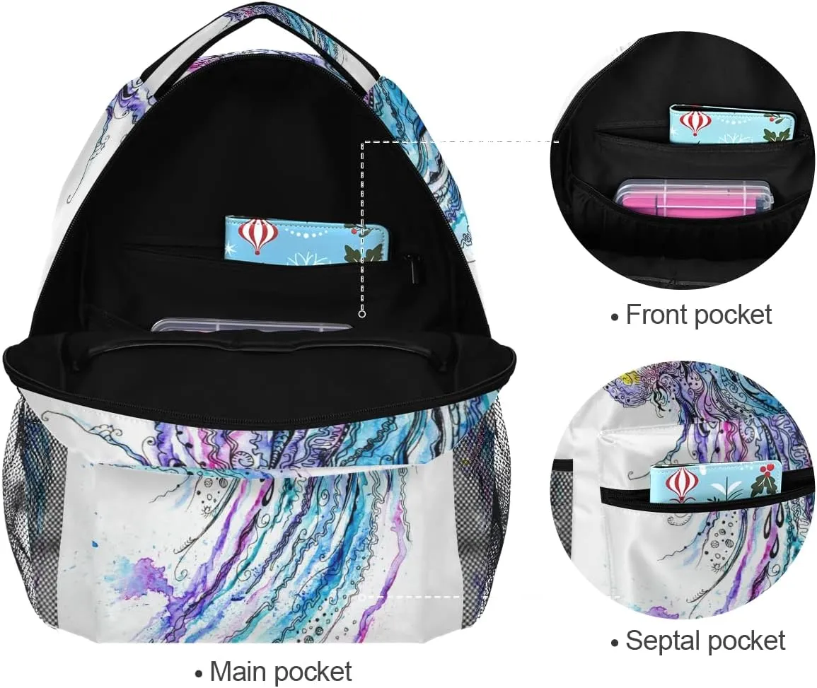 Ocean Jellyfish School Backpack Bookbag for Boys Girls Teens Casual Travel Bag Computer Laptop Daypack
