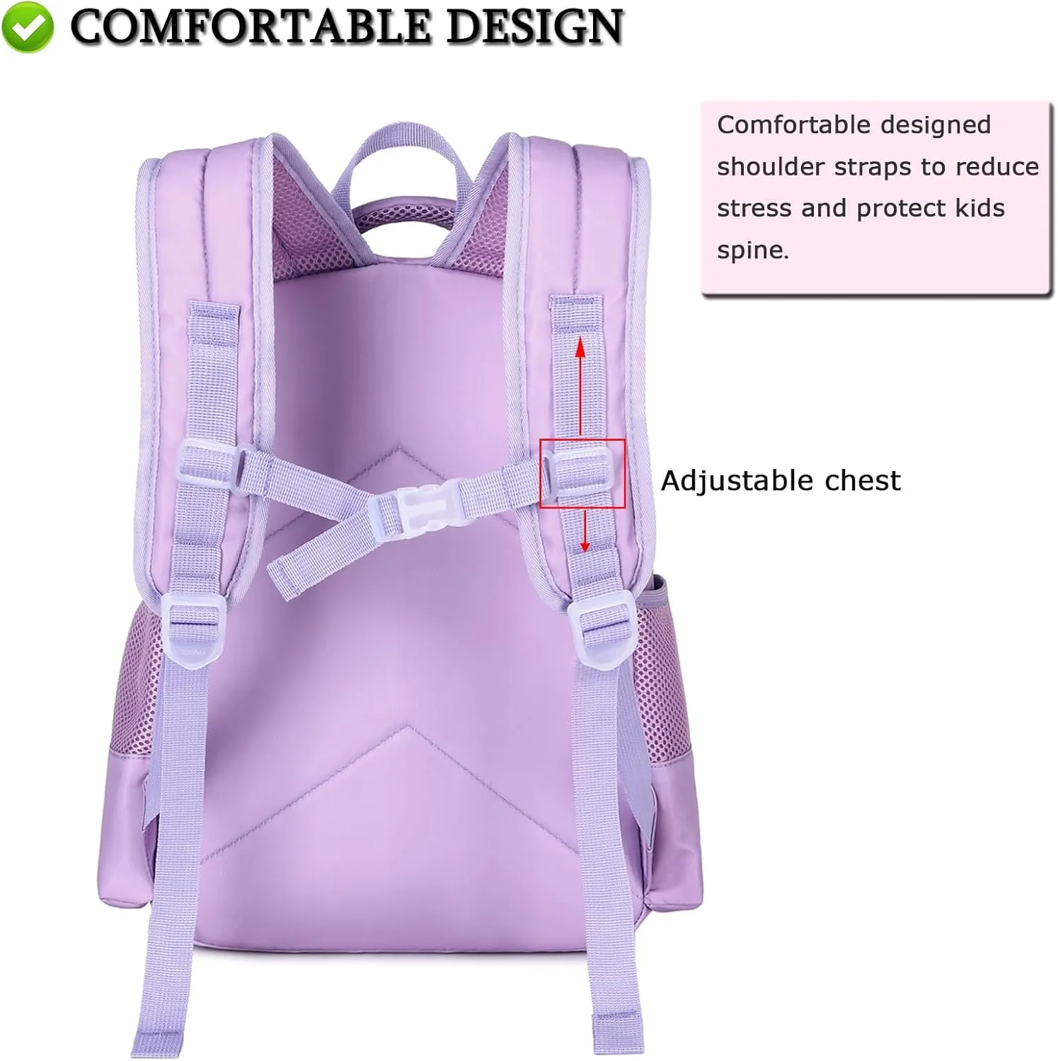 Octsky Unicorn Backpack for Girls, Kids Preschool Backpacks Cute Lightweight With Chest Strap and Lunchbox (Unicorn-Purple)