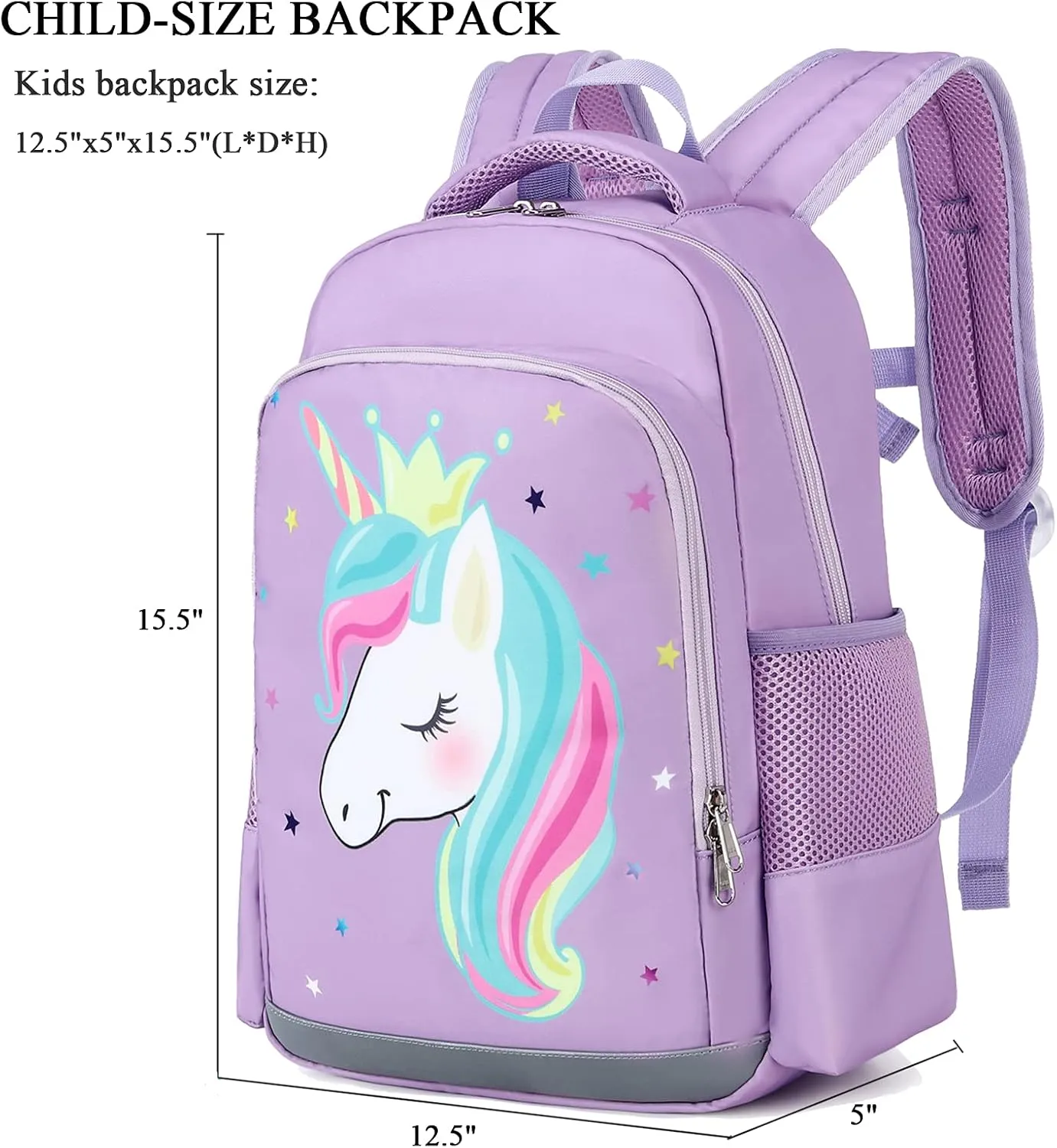Octsky Unicorn Backpack for Girls, Kids Preschool Backpacks Cute Lightweight With Chest Strap and Lunchbox (Unicorn-Purple)