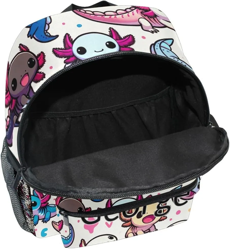 ODAWA Custom Axolotl Cartoon Cute Girls Backpack for Kids 6-8 Personalized Name on Toddler Backpack for Boys