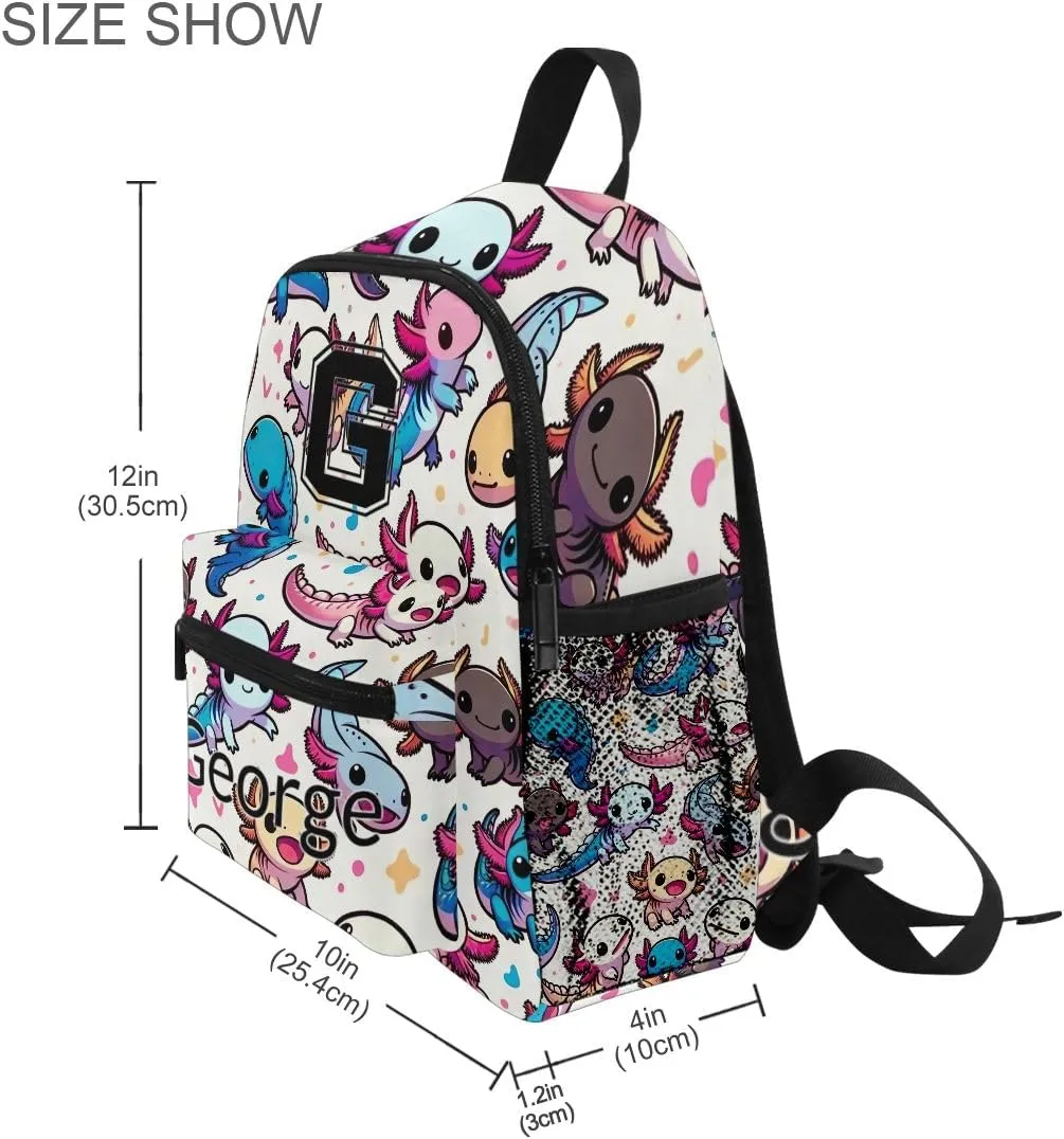 ODAWA Custom Axolotl Cartoon Cute Girls Backpack for Kids 6-8 Personalized Name on Toddler Backpack for Boys