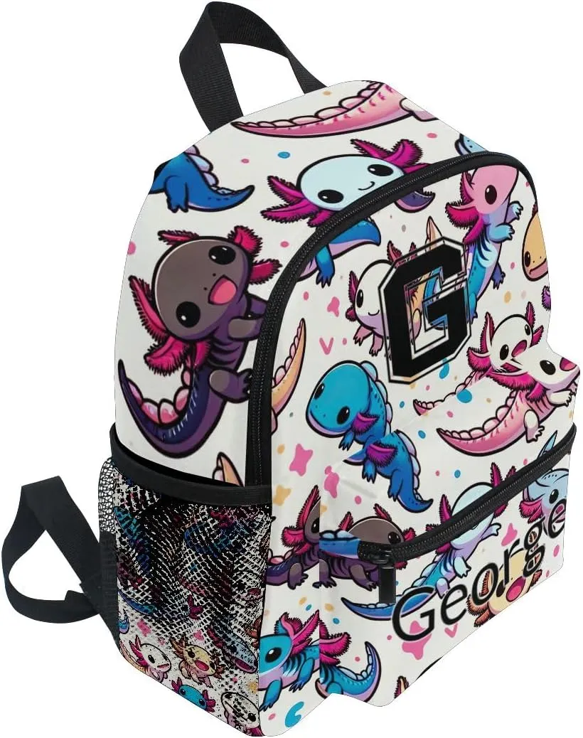 ODAWA Custom Axolotl Cartoon Cute Girls Backpack for Kids 6-8 Personalized Name on Toddler Backpack for Boys