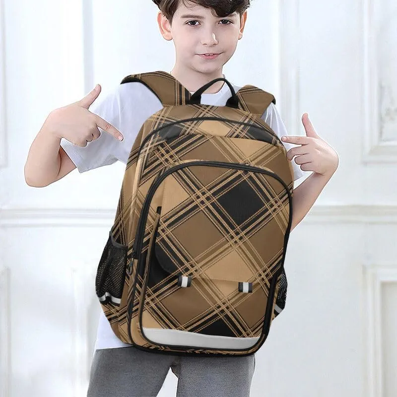 ODAWA Plaid Brown Black Squares Bakcpack Lightweight Backpack for School Kids Backpack Ages 6-12, 17 Inch