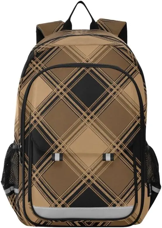 ODAWA Plaid Brown Black Squares Bakcpack Lightweight Backpack for School Kids Backpack Ages 6-12, 17 Inch