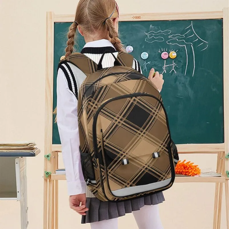 ODAWA Plaid Brown Black Squares Bakcpack Lightweight Backpack for School Kids Backpack Ages 6-12, 17 Inch