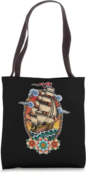 Old School American Traditional Tattoo flash Clipper Ship Tote Bag