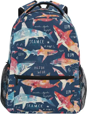 Orange Sharks Backpack 3rd 4th 5th Grade School Bookbag Travel Laptop Daypack Bag Purse for Boys Girls Teens