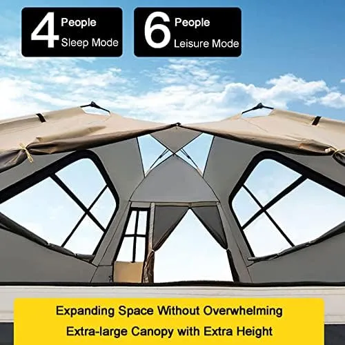 Outdoor Double Pop Up Tents for Camping, 4-Person Instant Blackout Tents for Family with Vestibule and Rainfly, 4 Season Lightweight Family Bell Tents, Easy to Assemble (Black 240*