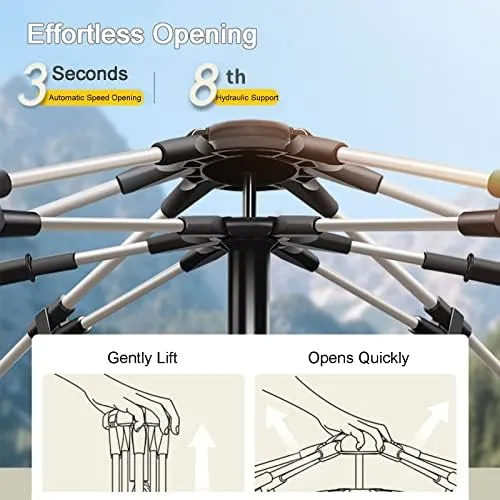 Outdoor Double Pop Up Tents for Camping, 4-Person Instant Blackout Tents for Family with Vestibule and Rainfly, 4 Season Lightweight Family Bell Tents, Easy to Assemble (Black 240*