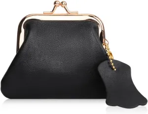 Oyachic Leather Coin Purse,Cash Holder,Cable Makeup Organizer,Change Pouch,Wallet,Bag Clutch with Clasp for Men Women (Black)