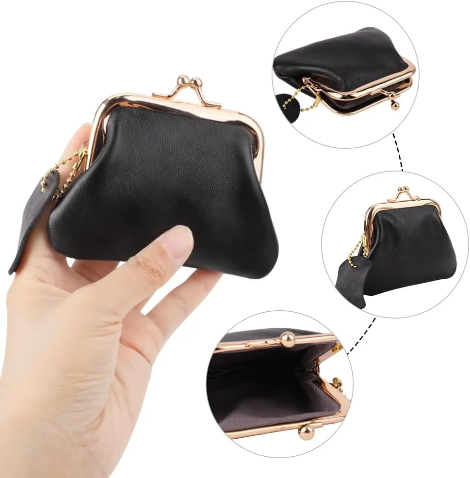 Oyachic Leather Coin Purse,Cash Holder,Cable Makeup Organizer,Change Pouch,Wallet,Bag Clutch with Clasp for Men Women (Black)