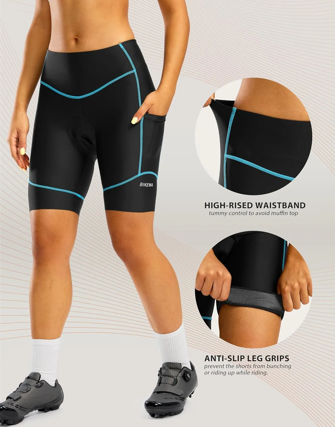Padded Bike Shorts for Women High Waisted 4D Padding Cycling Bicycle Road Biking Shorts with Pockets