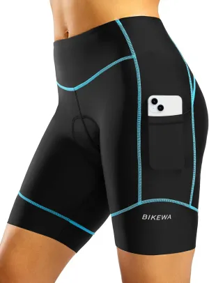 Padded Bike Shorts for Women High Waisted 4D Padding Cycling Bicycle Road Biking Shorts with Pockets