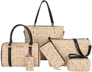 Pahajim 6-Pcs Women Handbag Set: Shoulder, Tote, Satchel, Crossbody, Wallet, Messenger Bags