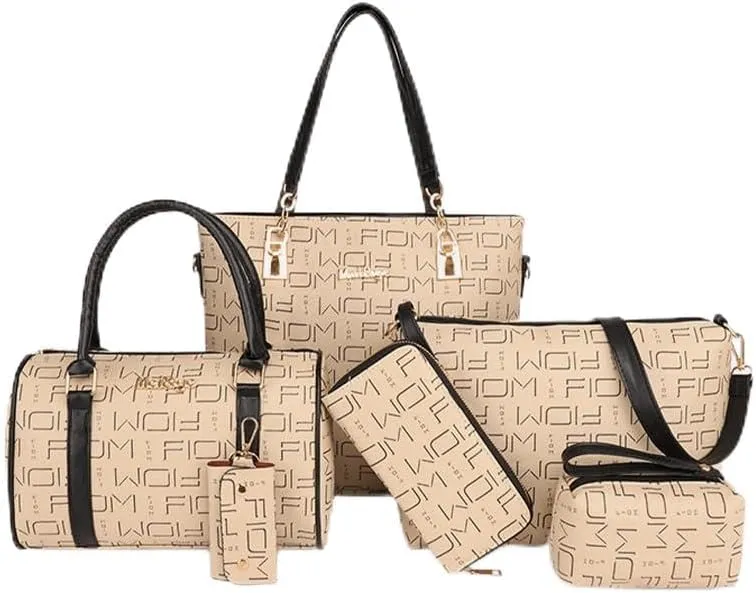 Pahajim 6-Pcs Women Handbag Set: Shoulder, Tote, Satchel, Crossbody, Wallet, Messenger Bags