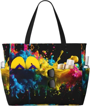 Paint Splatter Backdrop Print Versatile Large Beach Travel Bag,Anti-Sand Beach Carry Bag For Various Needs