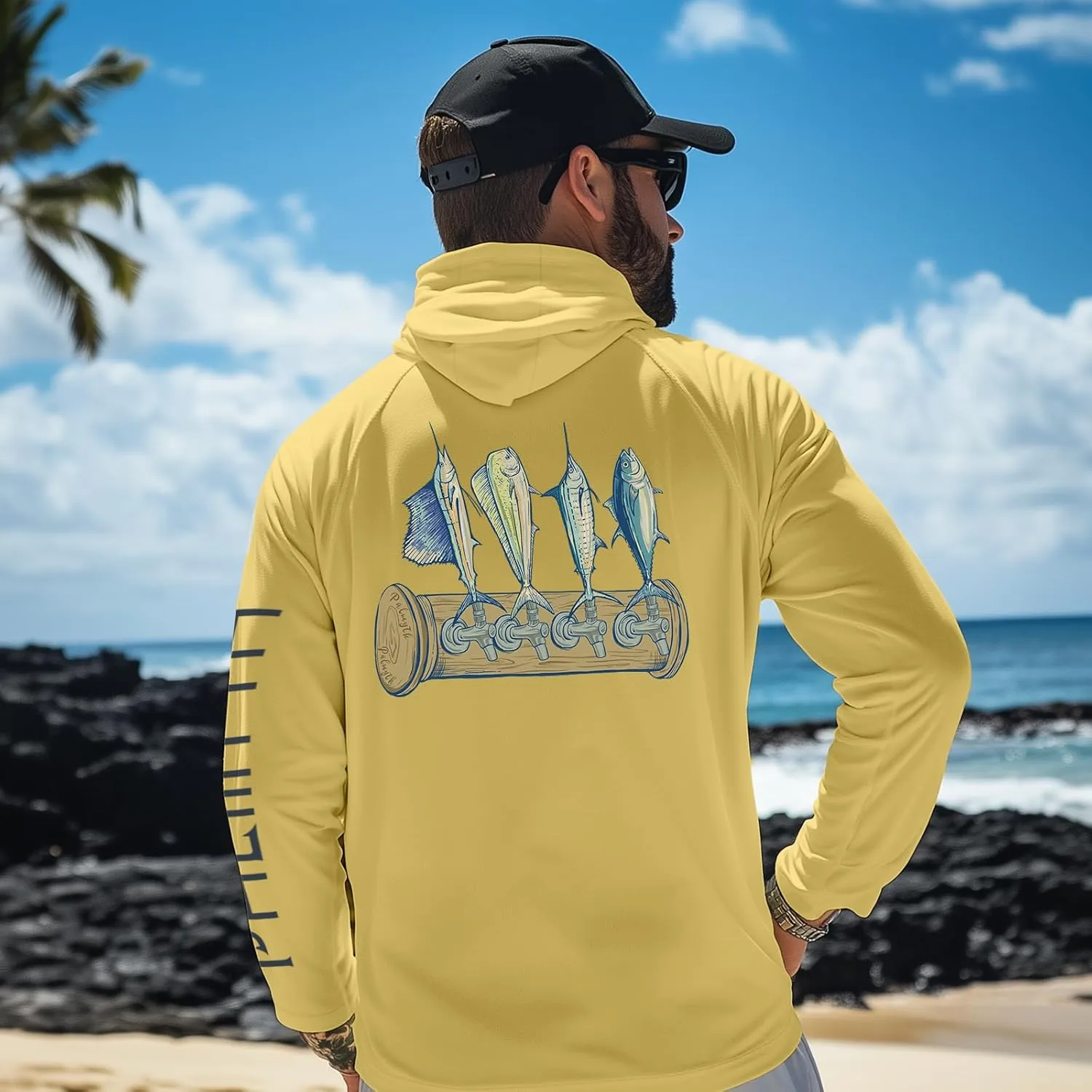 Palmyth Fishing Shirts for Men Long Sleeve UPF 50  Sun Protection Fishing Hoodie with UV Vented Neck Gaiter