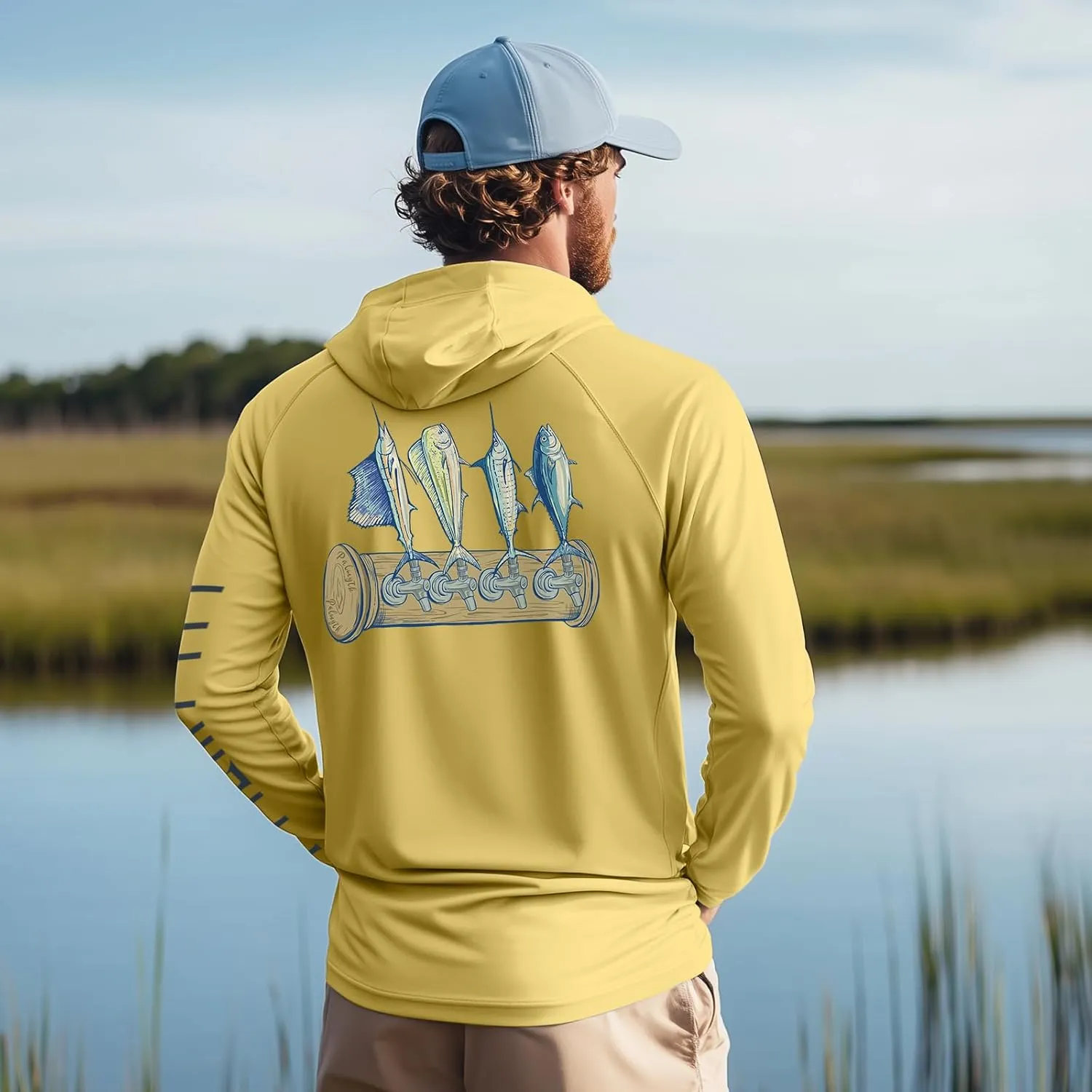 Palmyth Fishing Shirts for Men Long Sleeve UPF 50  Sun Protection Fishing Hoodie with UV Vented Neck Gaiter