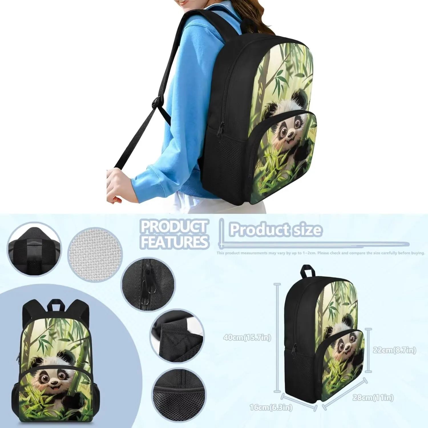 Panda Boys Backpacks Ages 8-12 with lunch Bag Large Capacity Bag for School for Boy Oil Proof Meal Prep Bag with Containers for Back to School Gifts