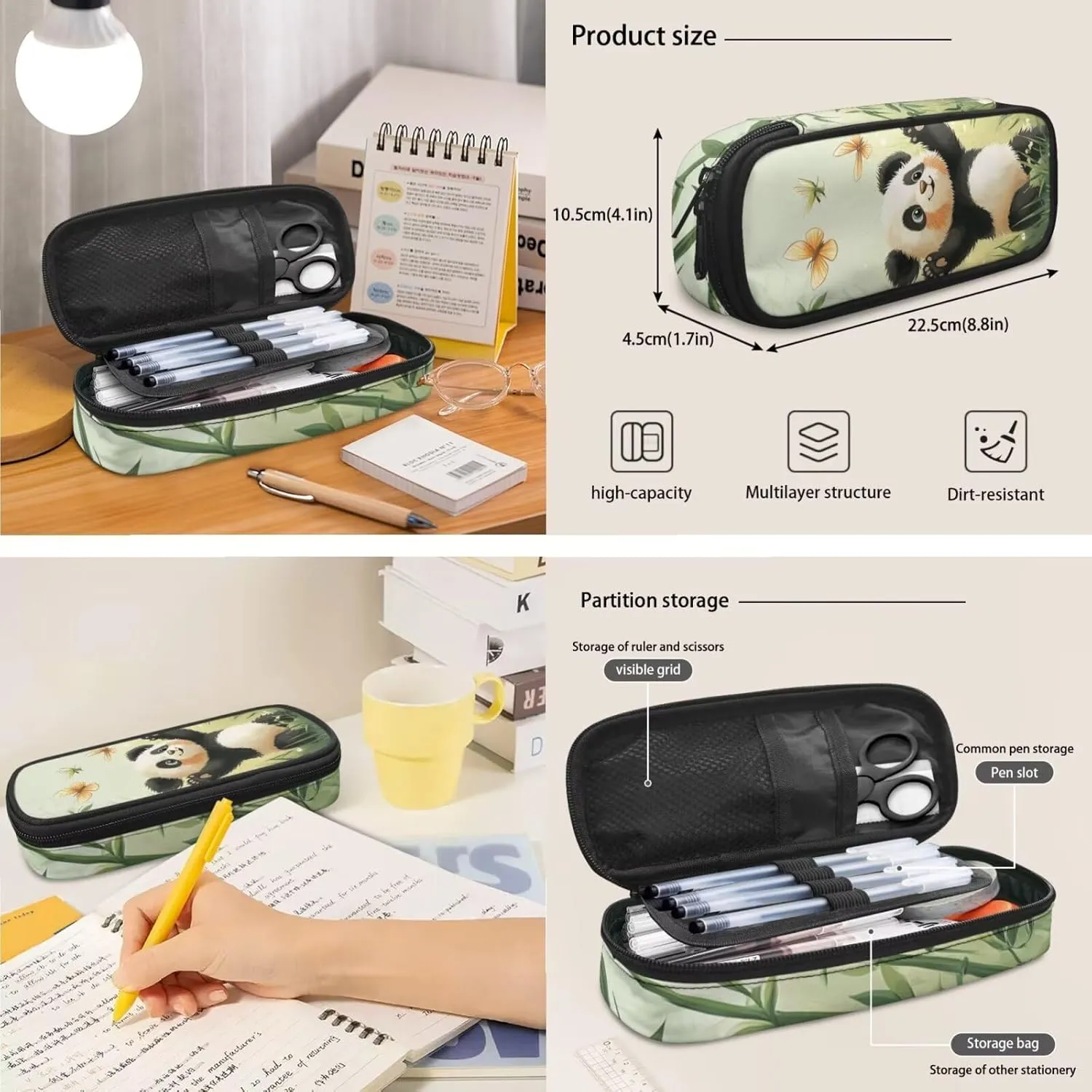 Panda Kids Backpack for Boys for Age 8-10 Back to School Cute School Bags with Lunch Bag Pencil Case and Keychain Lightweight Bookbags for 5Th Grade Girls Insulated Lunch Box