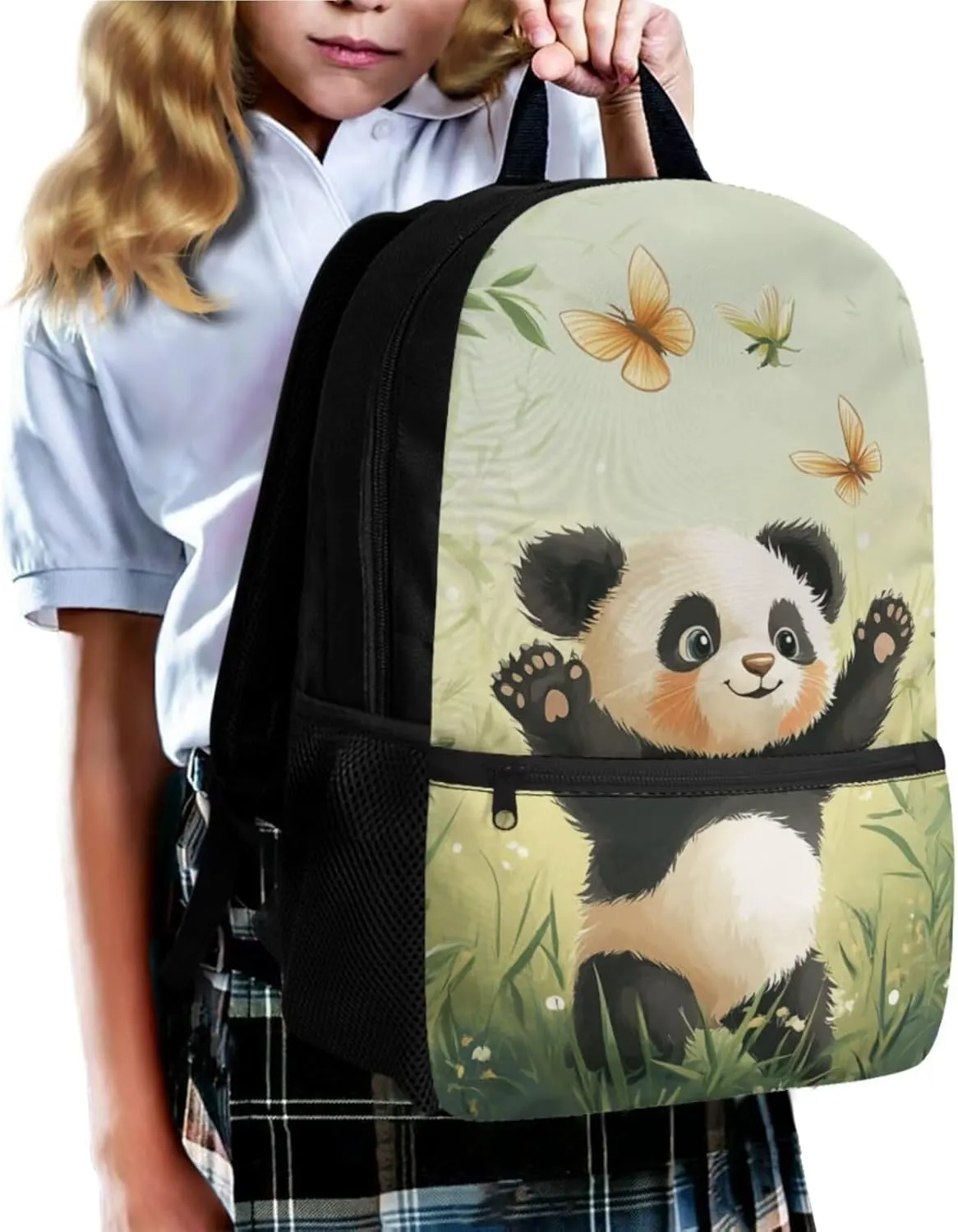 Panda Kids Backpack for Boys for Age 8-10 Back to School Cute School Bags with Lunch Bag Pencil Case and Keychain Lightweight Bookbags for 5Th Grade Girls Insulated Lunch Box
