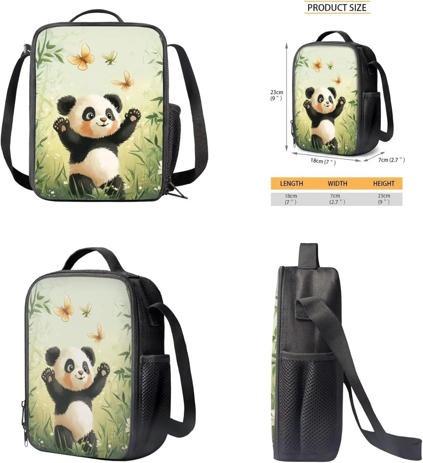 Panda Kids Backpack for Boys for Age 8-10 Back to School Cute School Bags with Lunch Bag Pencil Case and Keychain Lightweight Bookbags for 5Th Grade Girls Insulated Lunch Box