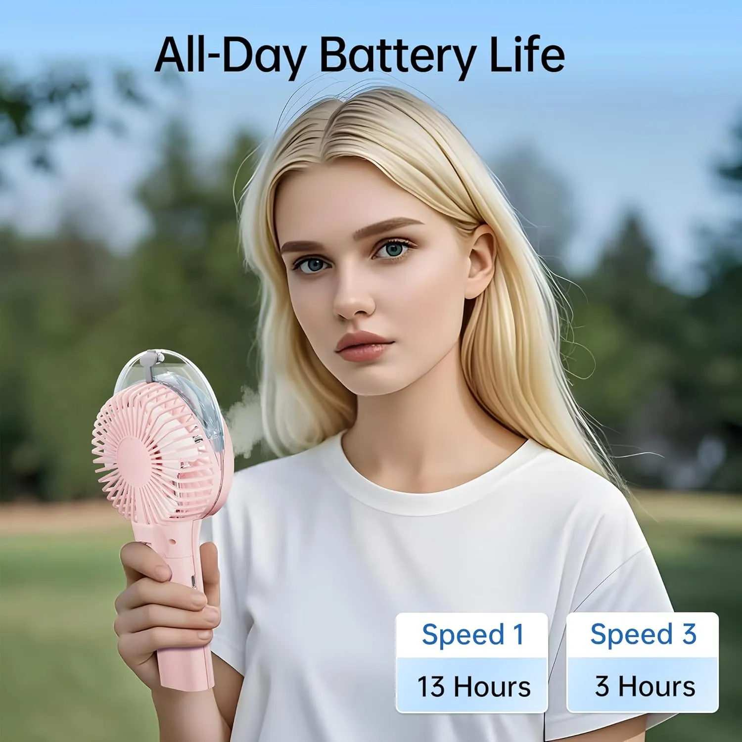 PANERGY Handheld Misting Fan, Rechargeable Portable with Mist, Foldable Mini Fan for Women Girl Travel Makeup Outdoor Office-Pink