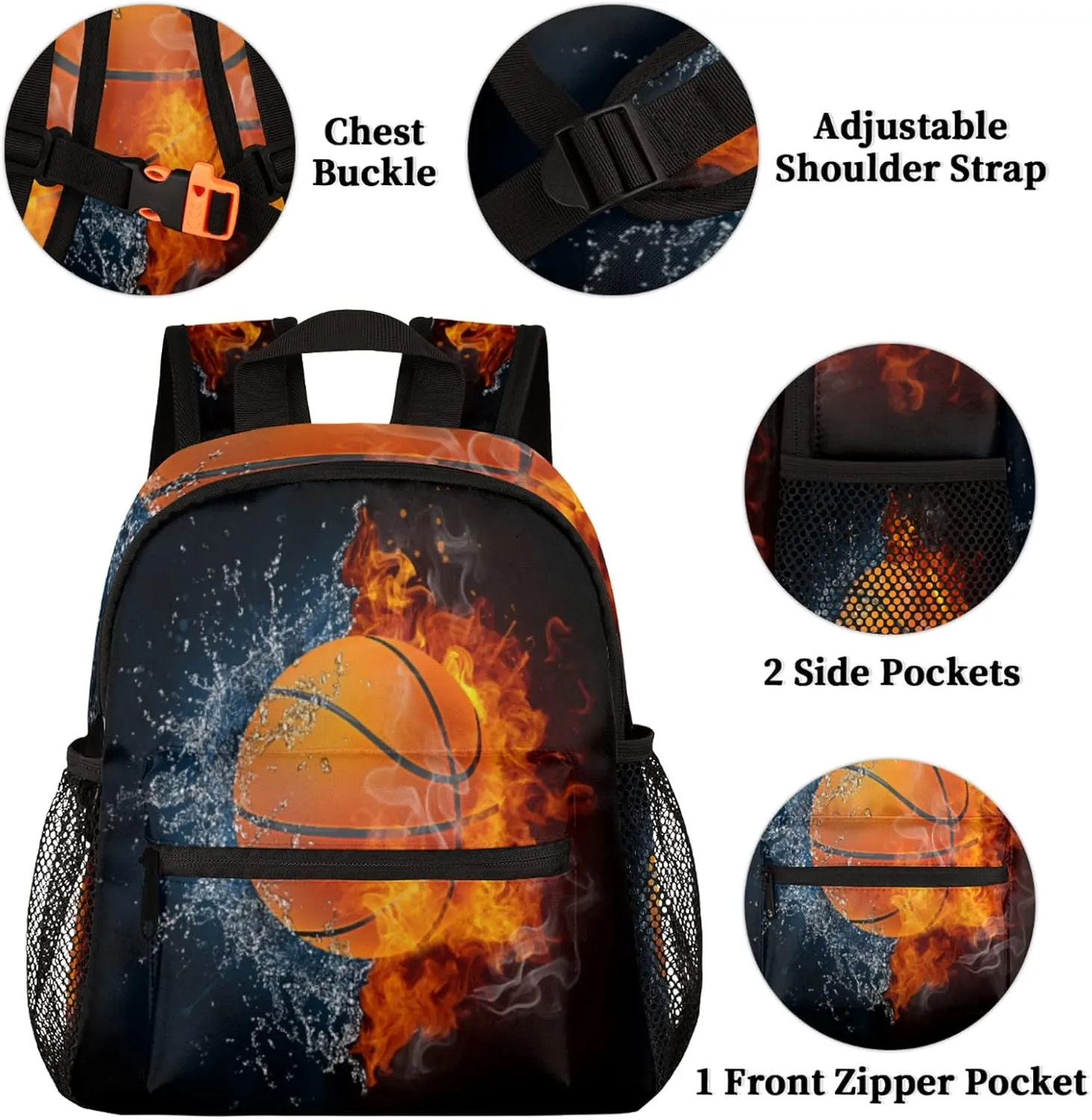 Pardick Basketball Kids Backpack Sport Cute Toddler Backpack for Boys Girls with Chest Strap Lightweight Kindergarten Children Schoolbag Nursery Elementary Travel Bag
