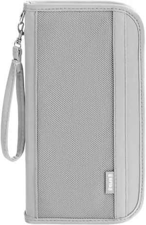 Passport Wallet,Multi-Function RFID Blocking Passport Holder, Document Organiser, Waterproof Family Travel Wallet Card Organiser for Men Women (Grey)