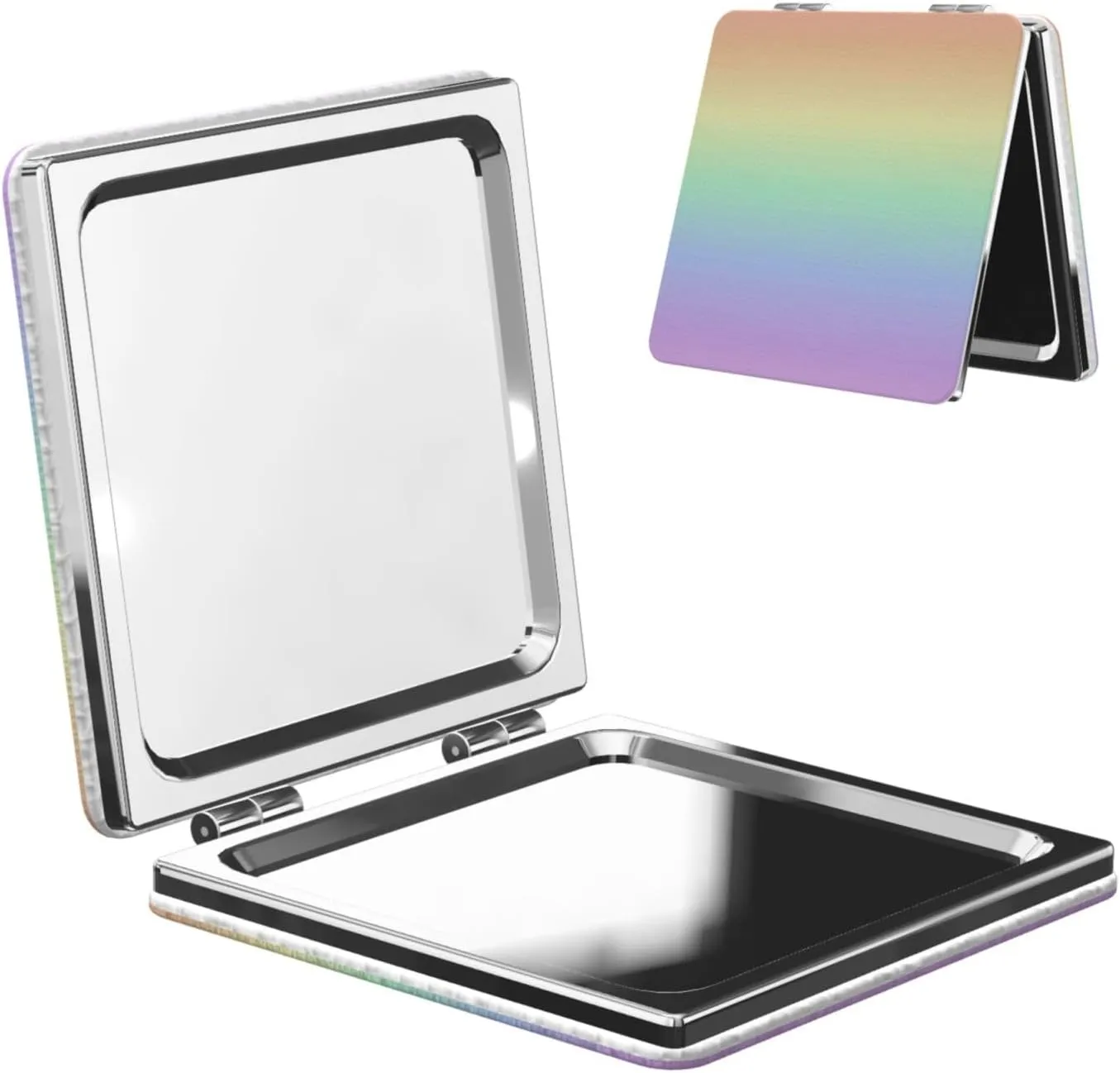 Pastel Rainbow Gradient Women Small Pocket Mirror Travel Cosmetic Mirror Folding Handheld Makeup Mirror