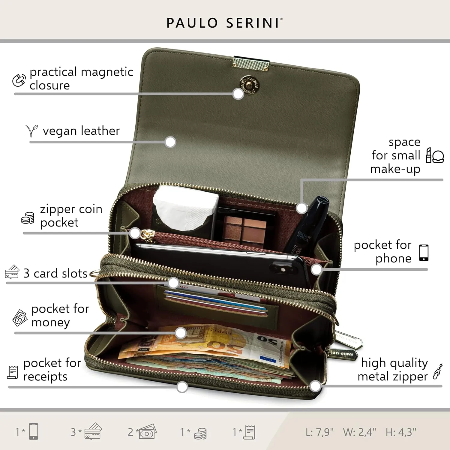 PAULO SERINI® Crossbody bag for Women - Phone Wallet Clutch Handbag - Women’s Wristlet Purses - Birthday Gifts for Women