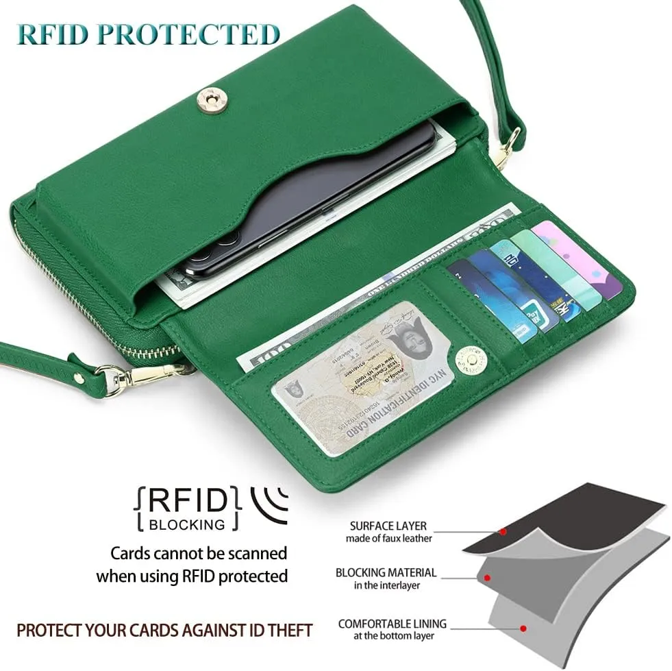 Peacocktion Women Wallet Purse Card Holder with RFID, Large Capacity Crossbody Wristlet Clutch 2 Straps
