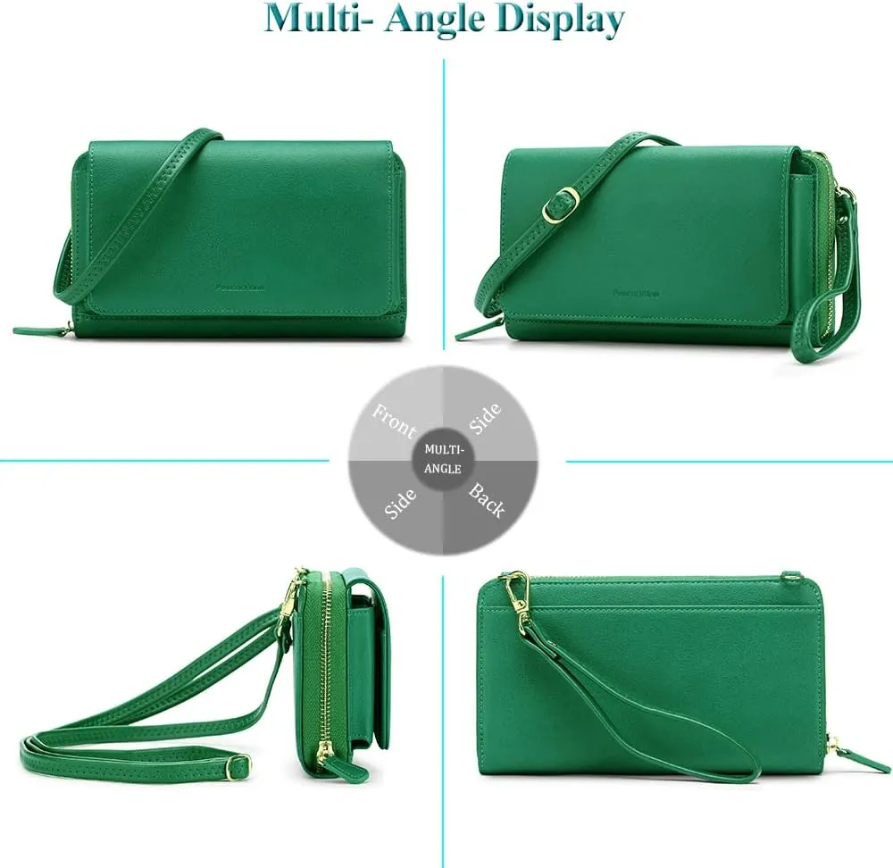Peacocktion Women Wallet Purse Card Holder with RFID, Large Capacity Crossbody Wristlet Clutch 2 Straps