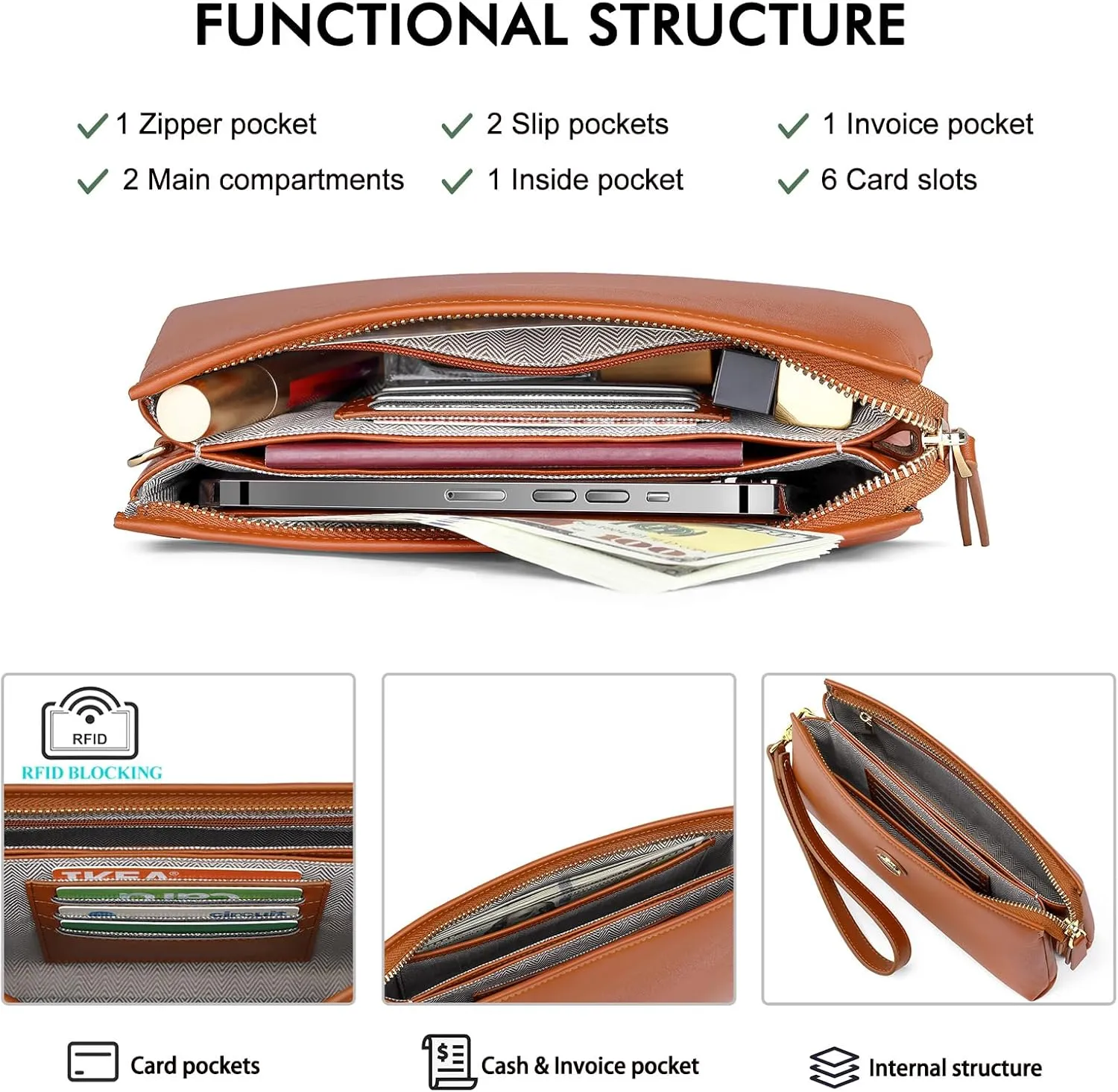 Peacocktion Wristlet Clutch Purses for Women, Leather RFID Wristlet Wallets for Women with Zipper, Travel Purse
