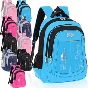 PerKoop 10 Pcs of School Backpack Bulk 17 Inch Classic Student Bag Bulk Printed Book Bags with Adjustable Padded Straps and Bottle Holder for Back to School Supplies Donation, Charities
