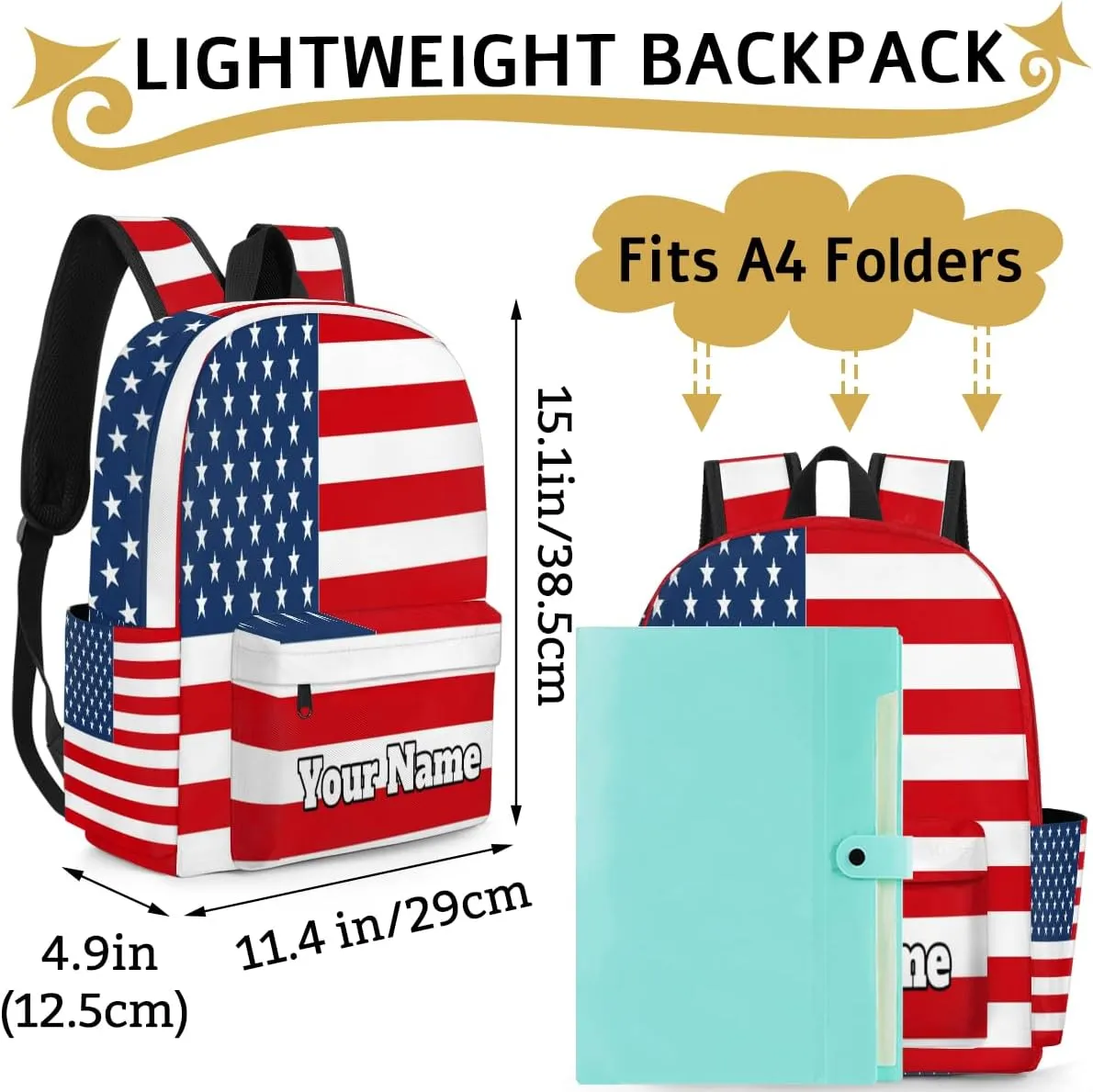 Personalized 4th Of July Preschool Toddler Backpack for Boys Girls Custom Kids Name Small Bookbags Kindergarten Elementary Backpack, American Flag
