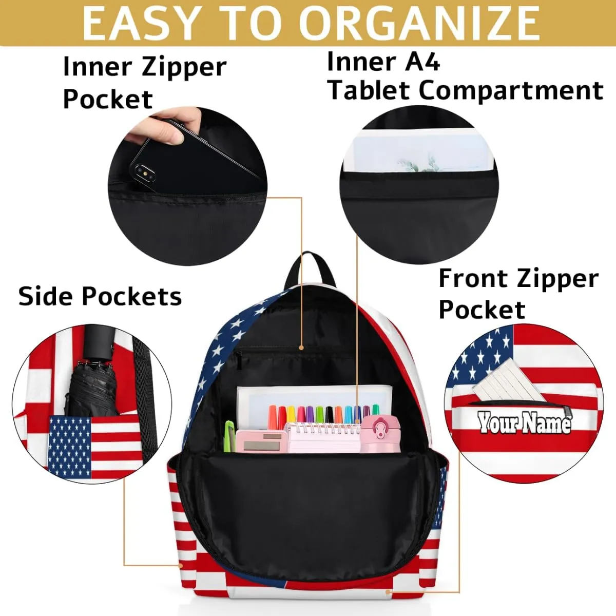 Personalized 4th Of July Preschool Toddler Backpack for Boys Girls Custom Kids Name Small Bookbags Kindergarten Elementary Backpack, American Flag