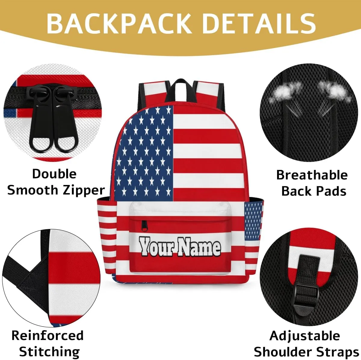 Personalized 4th Of July Preschool Toddler Backpack for Boys Girls Custom Kids Name Small Bookbags Kindergarten Elementary Backpack, American Flag