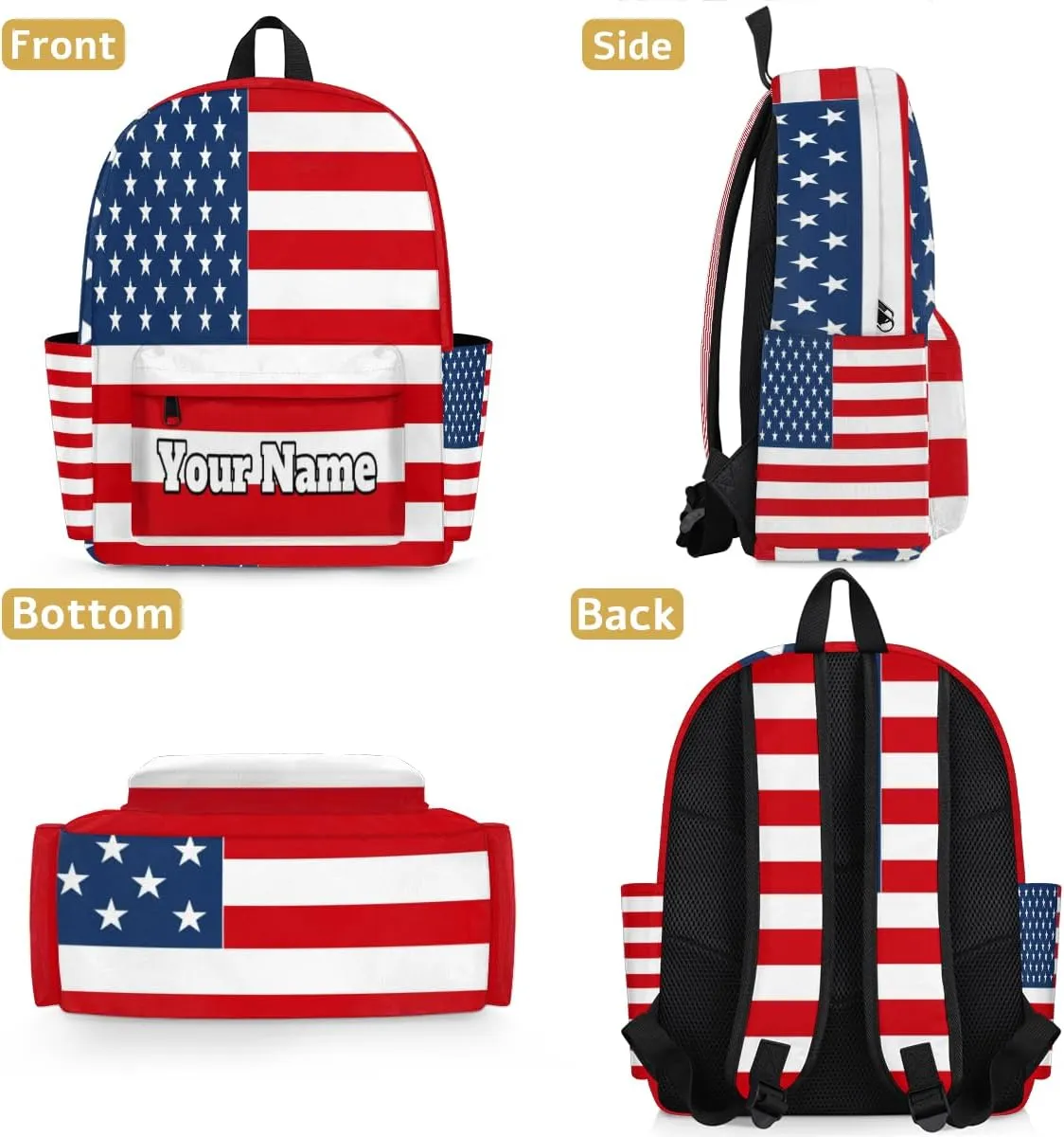 Personalized 4th Of July Preschool Toddler Backpack for Boys Girls Custom Kids Name Small Bookbags Kindergarten Elementary Backpack, American Flag