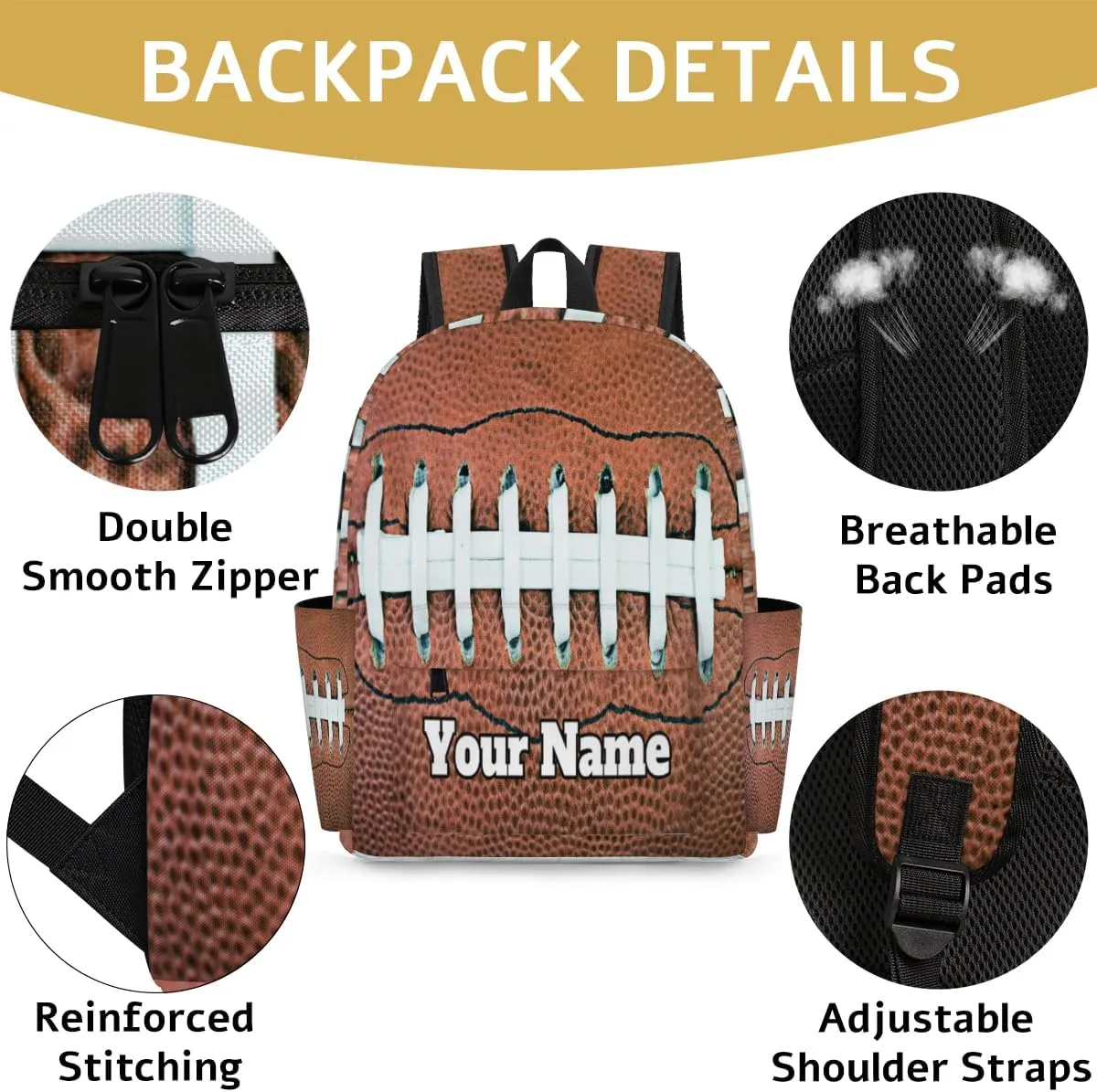 Personalized American Football Preschool Toddler Backpack for Boys Girls Custom Kids Name Small Bookbags Kindergarten Elementary Backpack, Rugby Football
