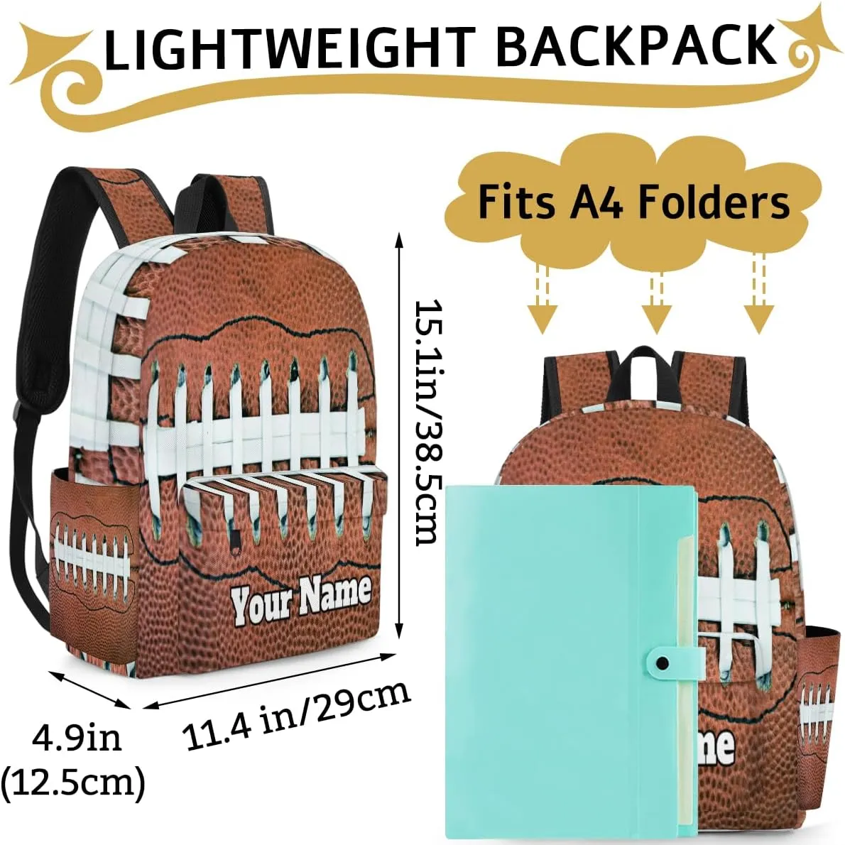 Personalized American Football Preschool Toddler Backpack for Boys Girls Custom Kids Name Small Bookbags Kindergarten Elementary Backpack, Rugby Football