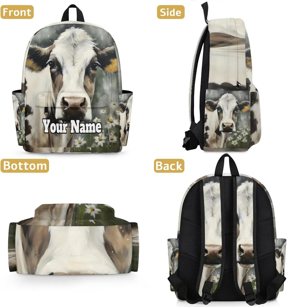 Personalized Animal Cow Preschool Toddler Backpack for Boys Girls Custom Kids Name Small Bookbags Kindergarten Elementary Backpack, Cow