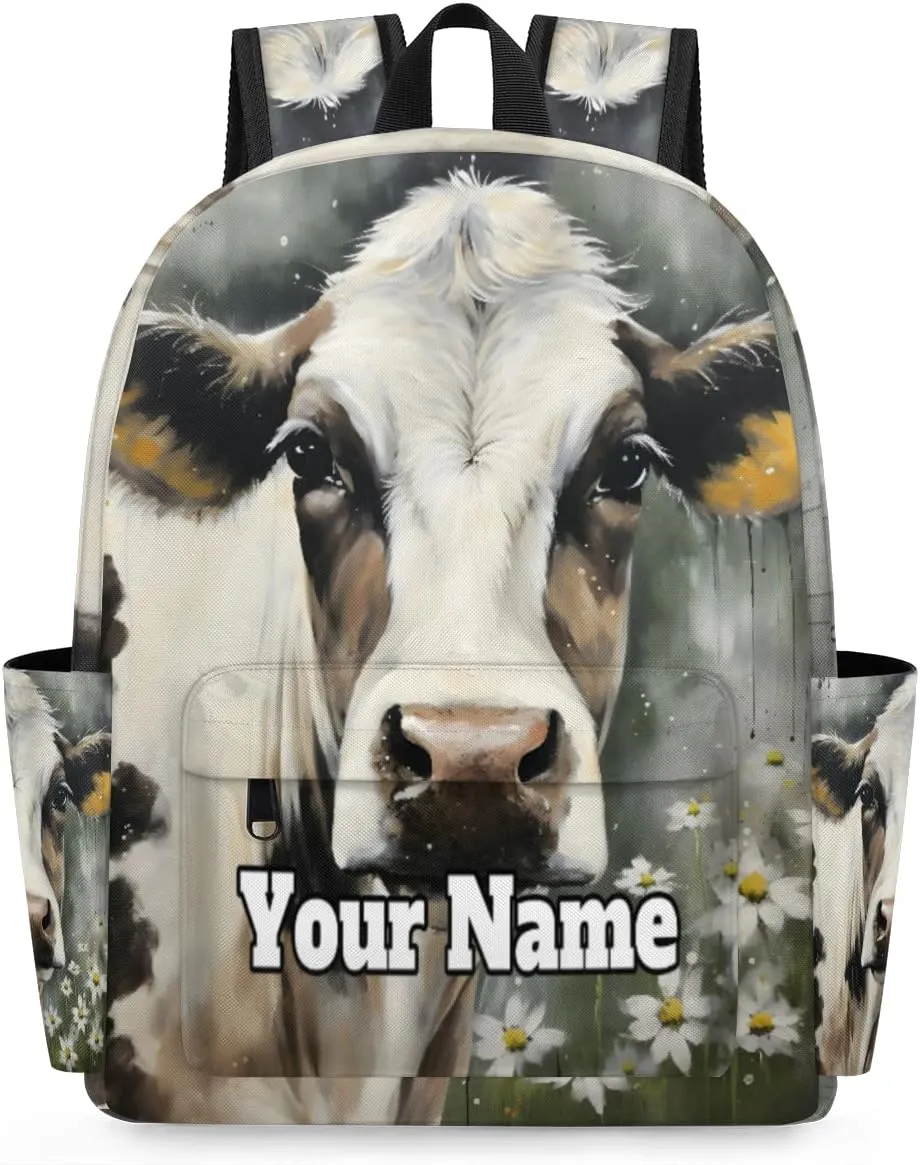 Personalized Animal Cow Preschool Toddler Backpack for Boys Girls Custom Kids Name Small Bookbags Kindergarten Elementary Backpack, Cow