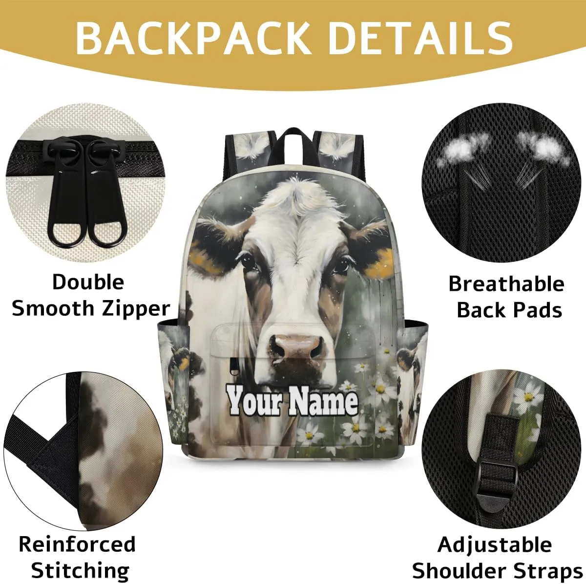 Personalized Animal Cow Preschool Toddler Backpack for Boys Girls Custom Kids Name Small Bookbags Kindergarten Elementary Backpack, Cow