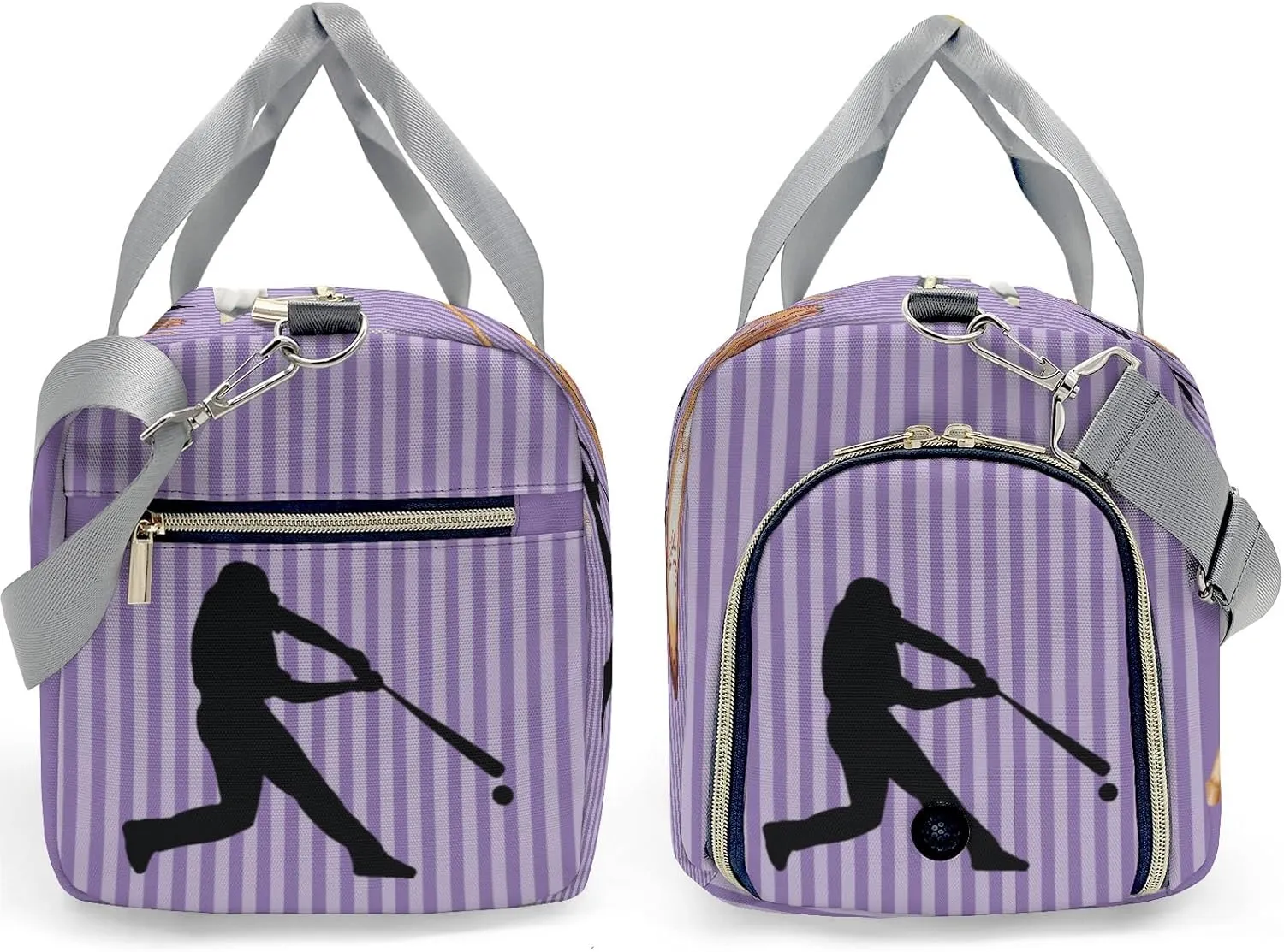 Personalized Baseball Player Stripes Violet Duffel Bag,Customized Sport Player Travel Bag for Gifts