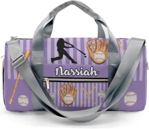 Personalized Baseball Player Stripes Violet Duffel Bag,Customized Sport Player Travel Bag for Gifts