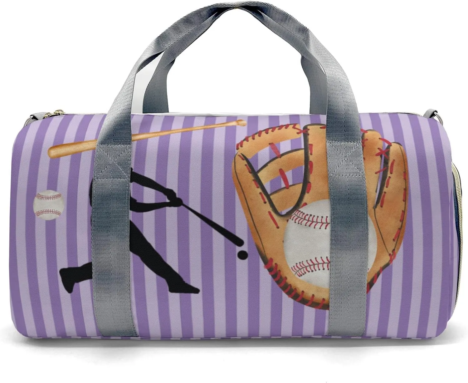 Personalized Baseball Player Stripes Violet Duffel Bag,Customized Sport Player Travel Bag for Gifts