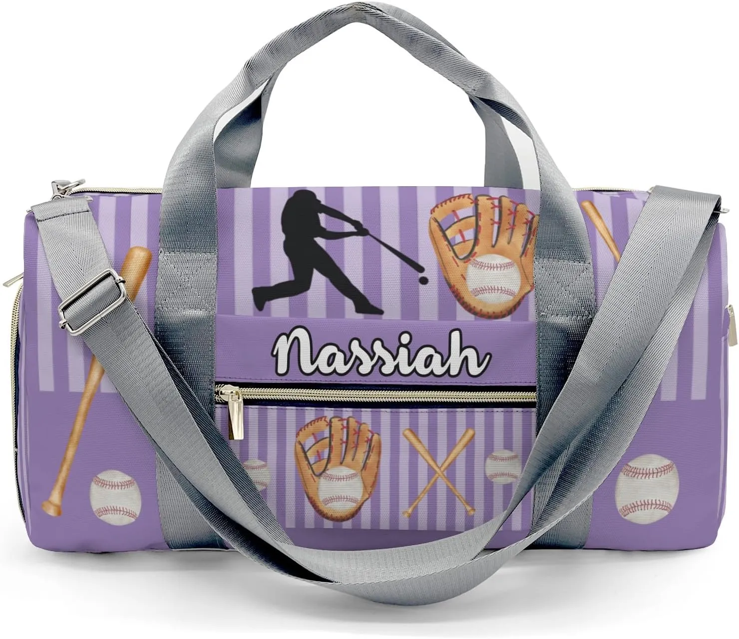 Personalized Baseball Player Stripes Violet Duffel Bag,Customized Sport Player Travel Bag for Gifts